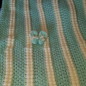 Handmade Crochet Blanket and Booties